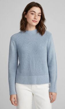 GAP Women’s L Light Blue Chunky Knit Mock Neck Sweater Preppy Coastal Minimalist